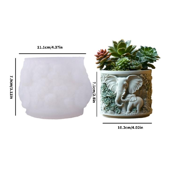 Reusable Silicone Mold with Elephant Relief Design for Resin Casting Cement Crafts and Decorative Succulent Plant Pots