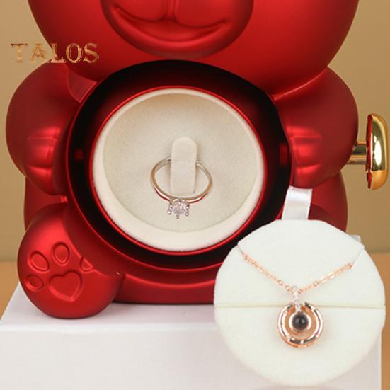 Preserved Rose Hug Bear Gift Box with Handbag Eternal Flower Rotating Bear Jewelry Holder for Women Valentine's Day Anniversary