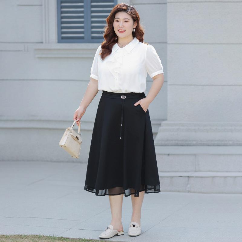 Women's Mesh Fabric A-line Skirt for Spring and Summer High-waisted Large-swing Slimming Skirt