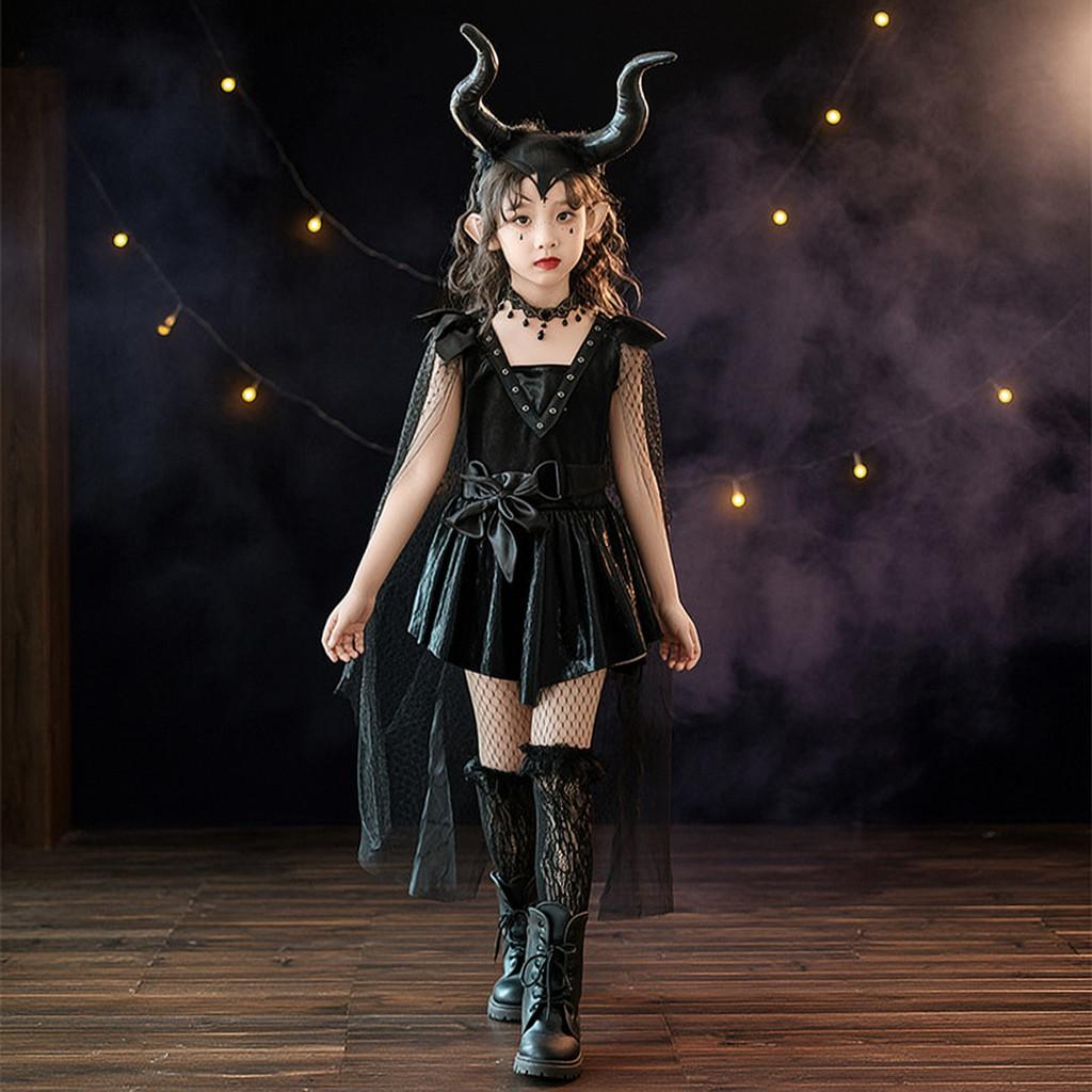Halloween Child Witch Costume For Kids Children Halloween Cosplay Dress With Lace And Butterfly Bow