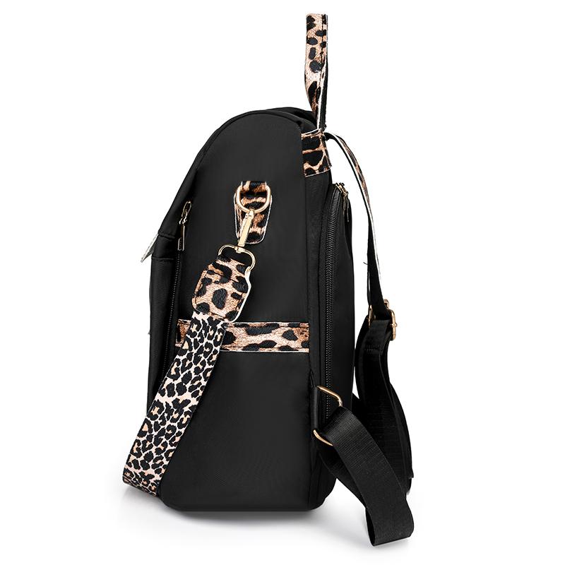 Nylon Leopard Print Women's Anti-theft Backpack Tassel Large Capacity Color Contrast Travel Backpack