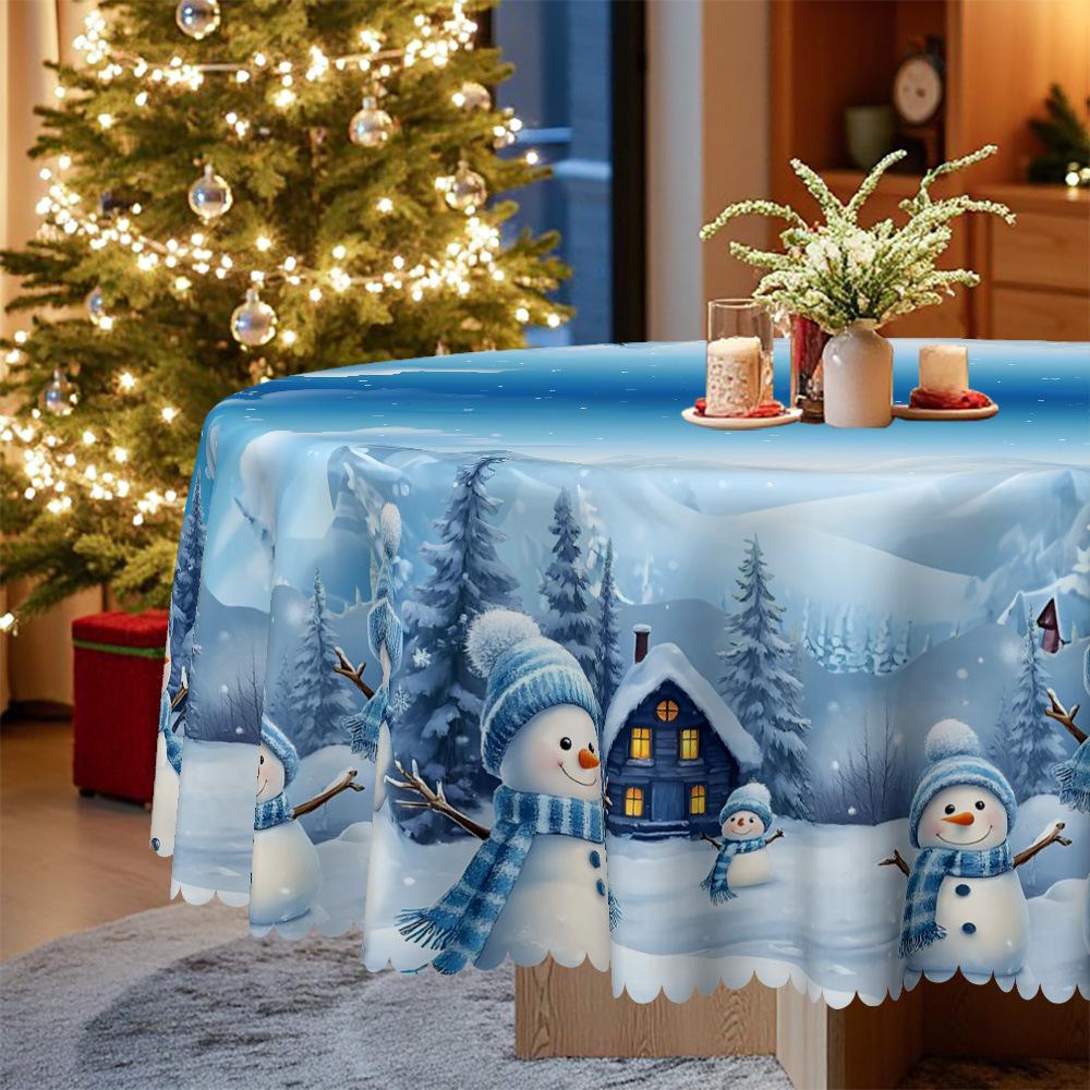 Weihnachtstischdecke, Schneemann Wald Thema Wasserdichte Tischdecke, Tischdekorationsstoff, Party Feiertagsarrangement