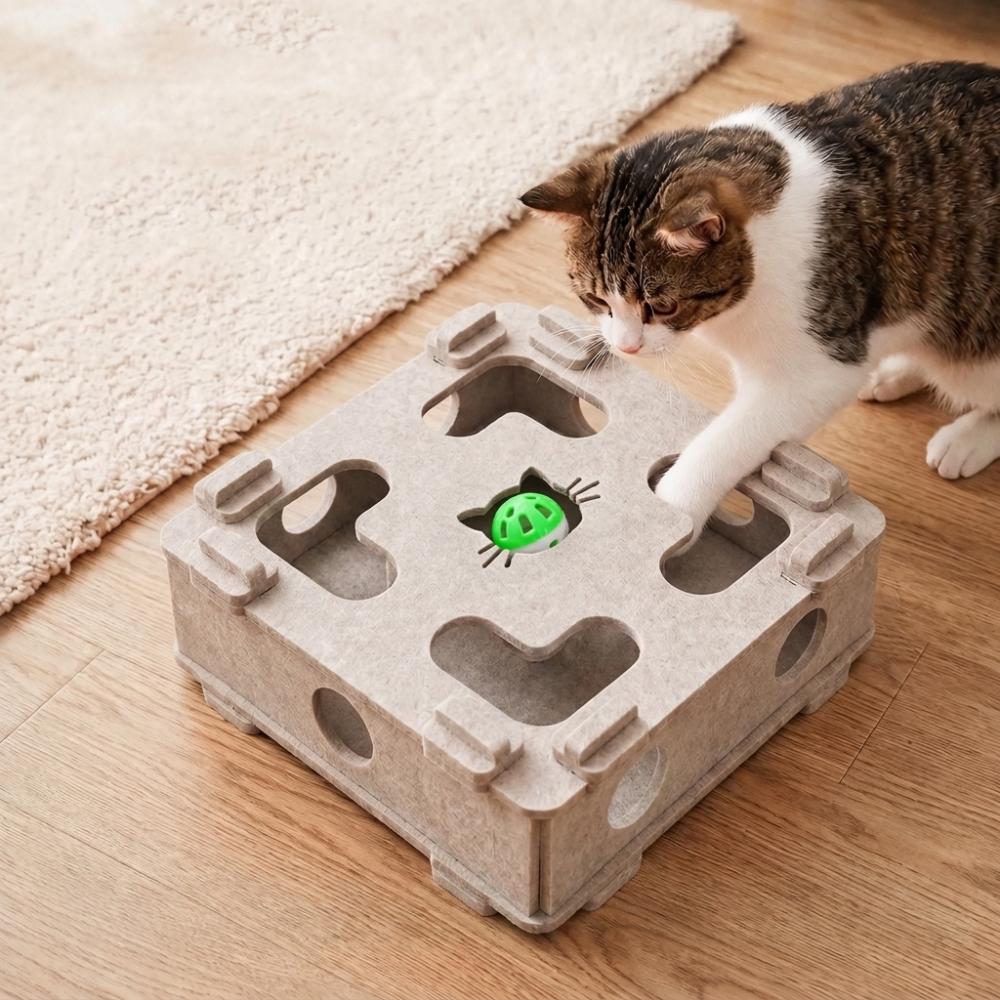 Bite Resistant Cat Maze Play Box Felt Cat Teaser Box Funny Interactive Cat Toy Kitten