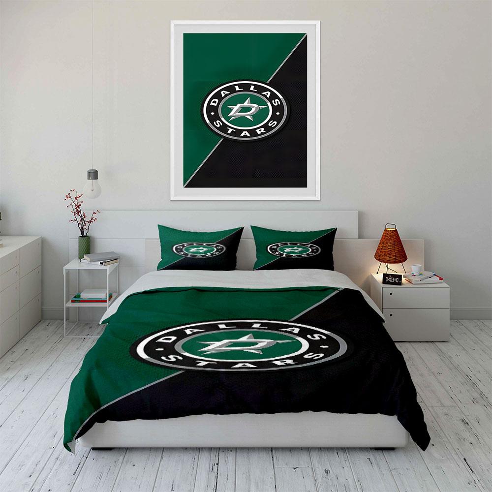 "Dallas Stars Logo Green and Black Design" Print Bedding Set Duvet Cover Pillowcases (1* Duvet Cover 2* Pillowcases Do Not Include Comforter)