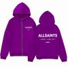 ALLSAINTS Letter Print Zip Up Hoodie Loose Drop Shoulder Casual Sweatshirt Men Women