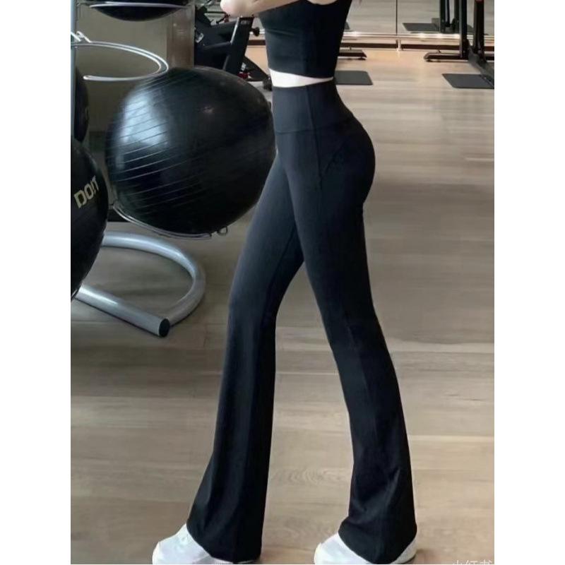 Pantaloni a zampa originali Lulu a vita alta con scanalature: Leggings a zampa d'elefante per Yoga e Pilates, effetto nudo, sollevamento glutei e snellenti.