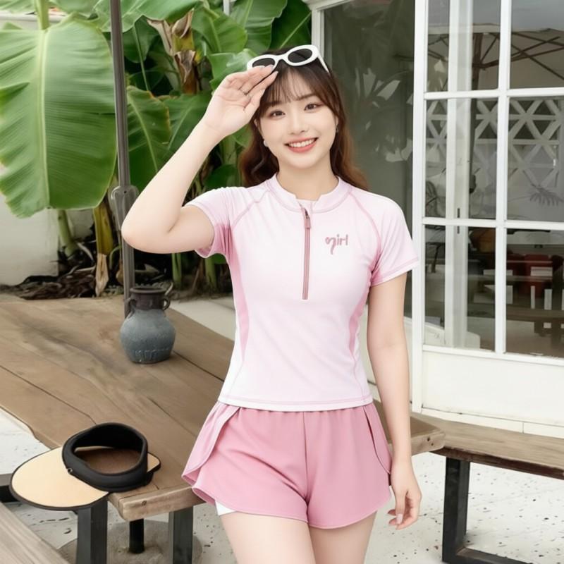 

160kg Swimsuit Sports Split Two-piece Fat Mm Women s Short-sleeved Slimming Color Matching Hot 4XL recommended 145-160 kg
