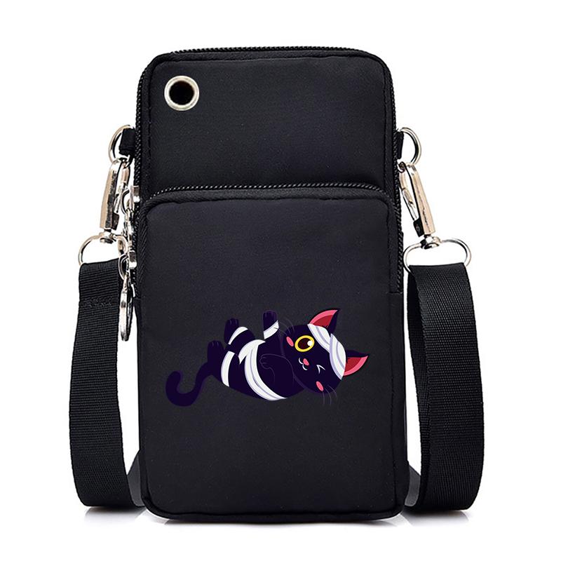 Ženy Mini taška na mobil Kreslená dýně Cat Crossbody Kabelky Halloween Muži Tote Peněženka Peněženka Taška přes rameno Kabelky pro teenagery
