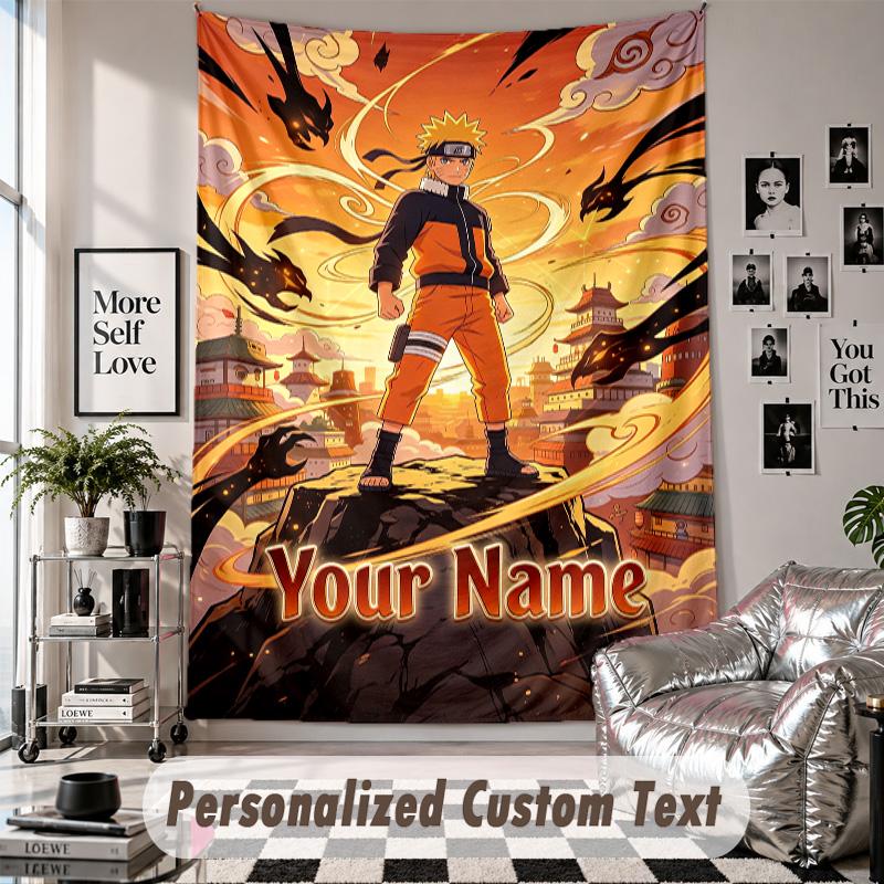 Wall Hanging Tapestry With Custom Name & Text, Naruto Decorative Tapestry For Bedroom