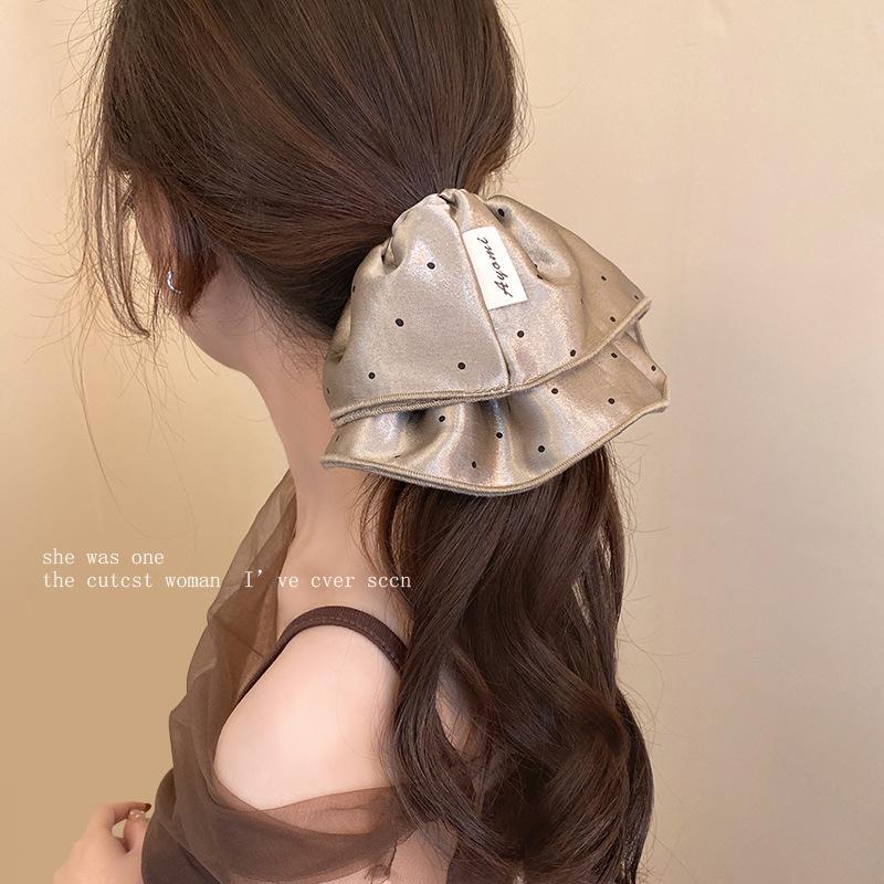 Korean Style Double-layered Polka Dot Scrunchie, Fashionable and Sophisticated Hair Tie, Simple and Versatile Square Scarf Hair Accessory for Women