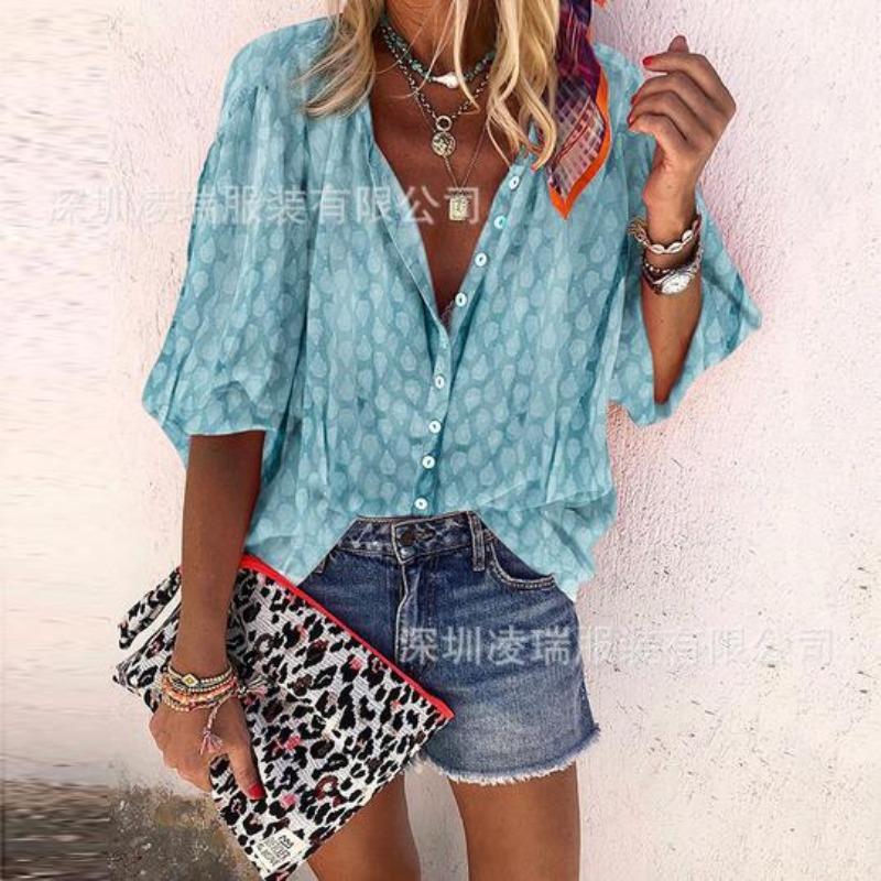 HNXC Women's Fashion Casual Short Sleeve POLO Neck Blouses & Shirts