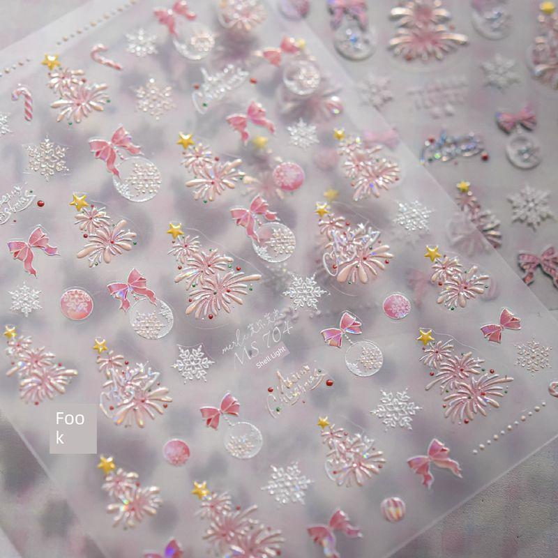 

Розовый фейерверк Новогодняя елка Наклейки для ногтей Молодежный Сердце Хрустальный шар Банты DIY Наклейки для ногтей Классический белый MS-704 Pink Fireworks Christmas Tree