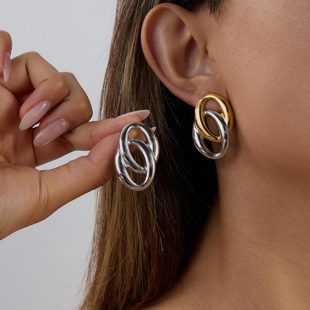 Jiedin European and American circle stud earrings stainless steel earrings earrings do not fade titanium steel jewelry
