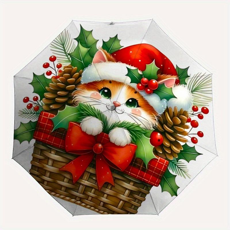 

1pc Christmas Cat Umbrella - 8-Rib Automatic Open/Close, Fashionable Compact Umbrella for Outdoor Adventures yy250813131