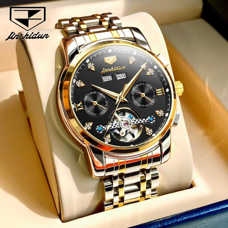 JINSHIDUN Neue Business- und Freizeit-Herrenuhr Einfache Business-wasserdichte leuchtende multifunktionale mechanische Uhr High-End-Herrenuhr