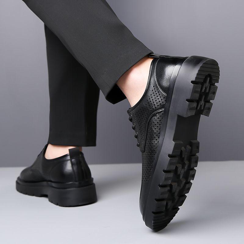 Fashion Hollow Lace-Up Platform Men's Leather Shoes Fashion 2025 In Promotion Retro Social Common Elegant Trend Pu New Male Casual Shoe