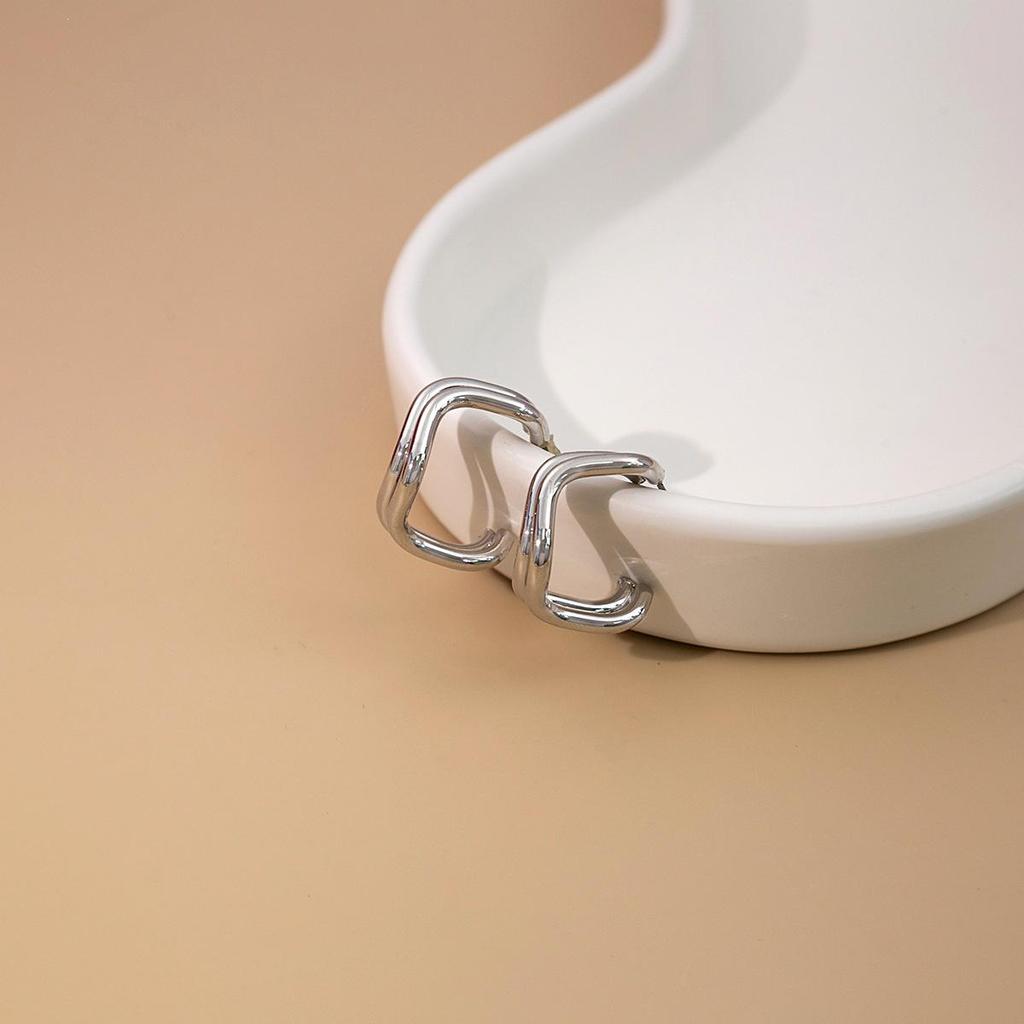 Silver Needle Geometric Irregular Stud Earrings - Simple Cool Style Four-Sided Design