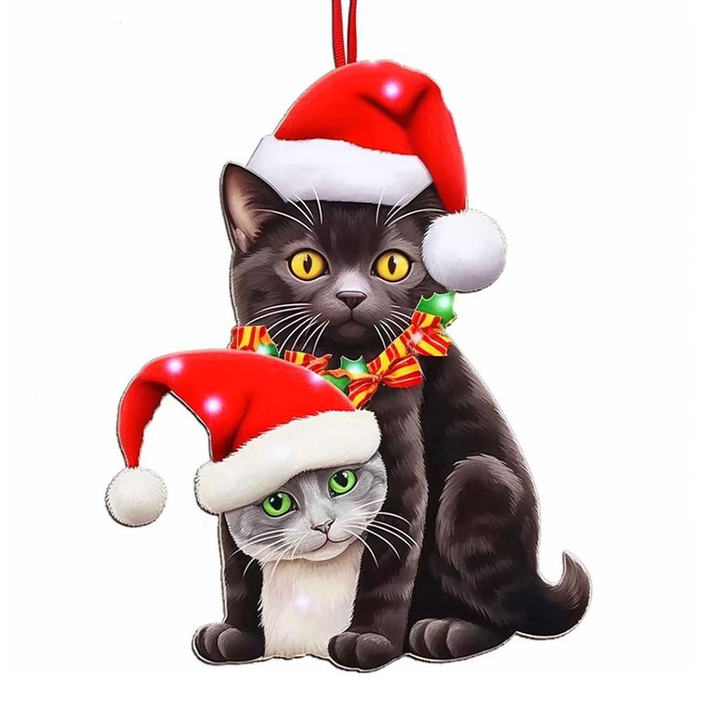 Cute Cat Pendant Cartoon 2D Acrylic Christmas Kitten Charm Ornament Funny Christmas Cat Ornament For Homes Christmas Tree Cars
