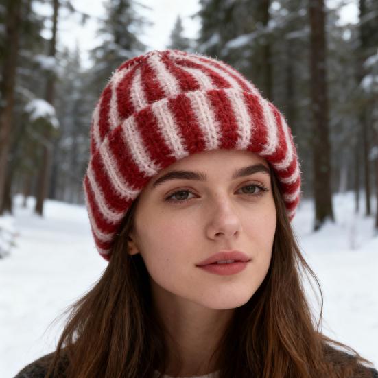 Vinterstrikkelue Lappverk Farge Stripet Trykk Myk Følelse Pustende Lue uten brem Utendørsaktiviteter Pulloverlue