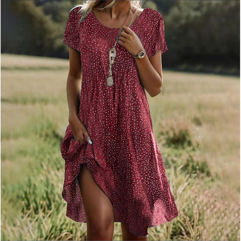 Casual Printed Round Neck Neck Loose Dress Casual Print Round Neck Loose Dress