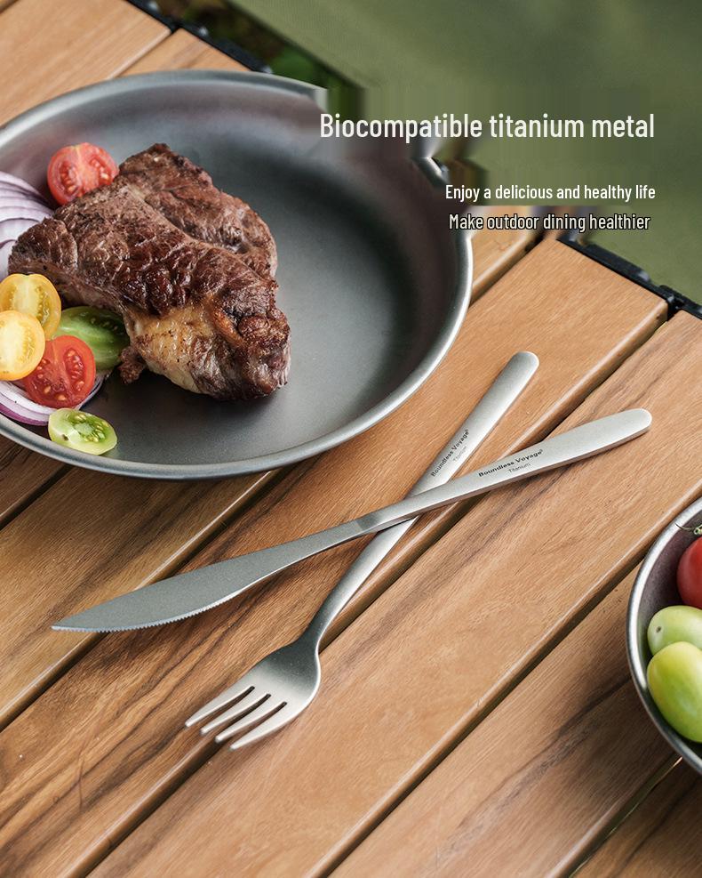 Ultra-light Pure Titanium Cutlery Set: Spoon, Fork, Knife, Chopsticks with Portable Storage Bag and Box