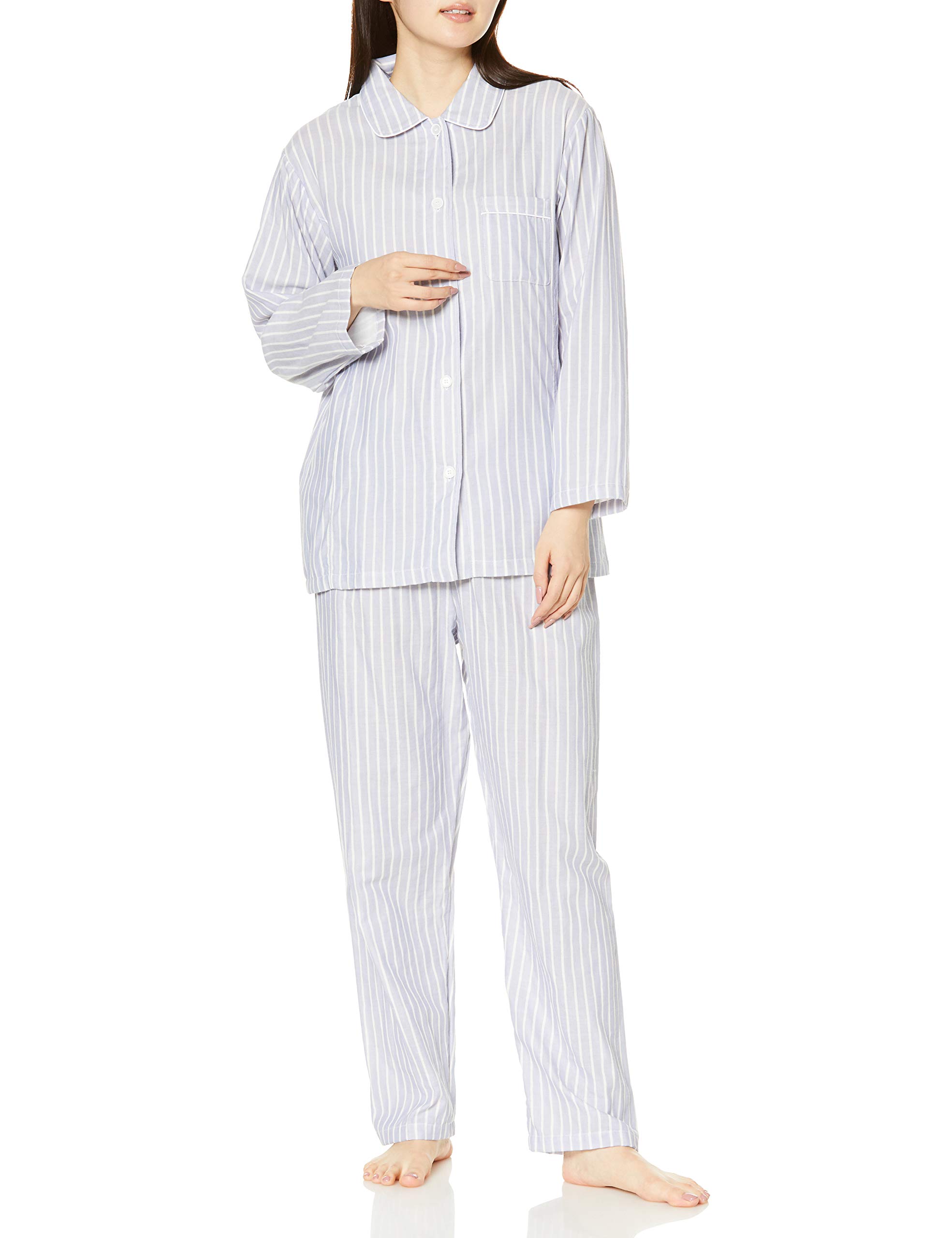 

Pajama Set Gift Drawstring Bag Long Long Collared Shirt Striped EP3000 KO 3L [Wing/Wacoal] [100% Cotton] [Double Gauze] Included, Sleeves, Pants,