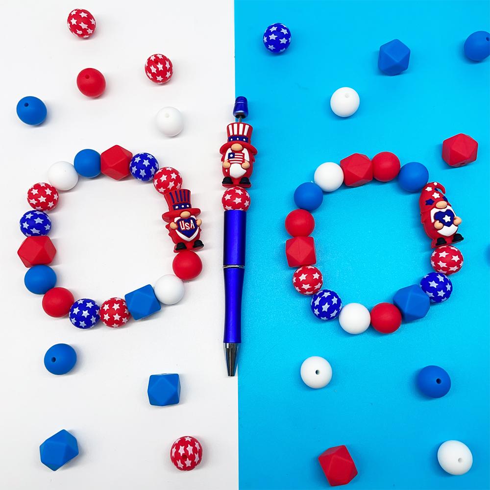25/49PCS 3D US Independence Day Silicone Bead Set, Perfect for DIY Handmade Crafts Such As Keychains, Necklaces, Bracelets, Etc