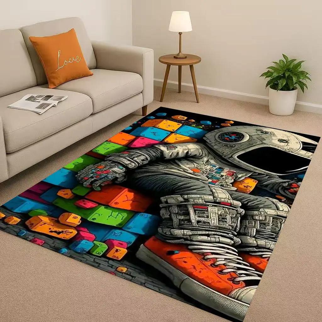 3D Cartoon Astronaut Spaceman Planet Living Room Non-Slip Area Rug Carpet for Bedroom Playroom Sofa,Home Decor Doormat Christmas
