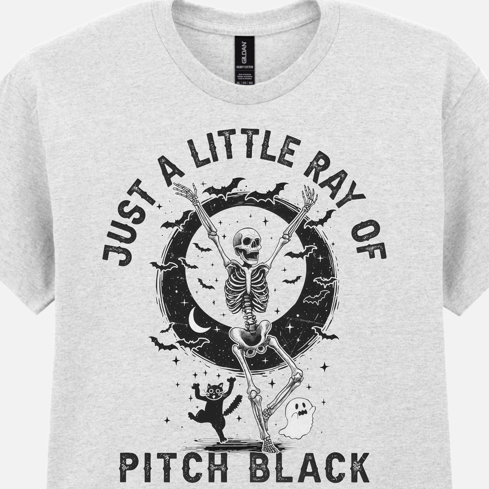 Just A Little Ray of Pitch Black Printed T-Shirt Skeleton Dark Humour Gift UK M