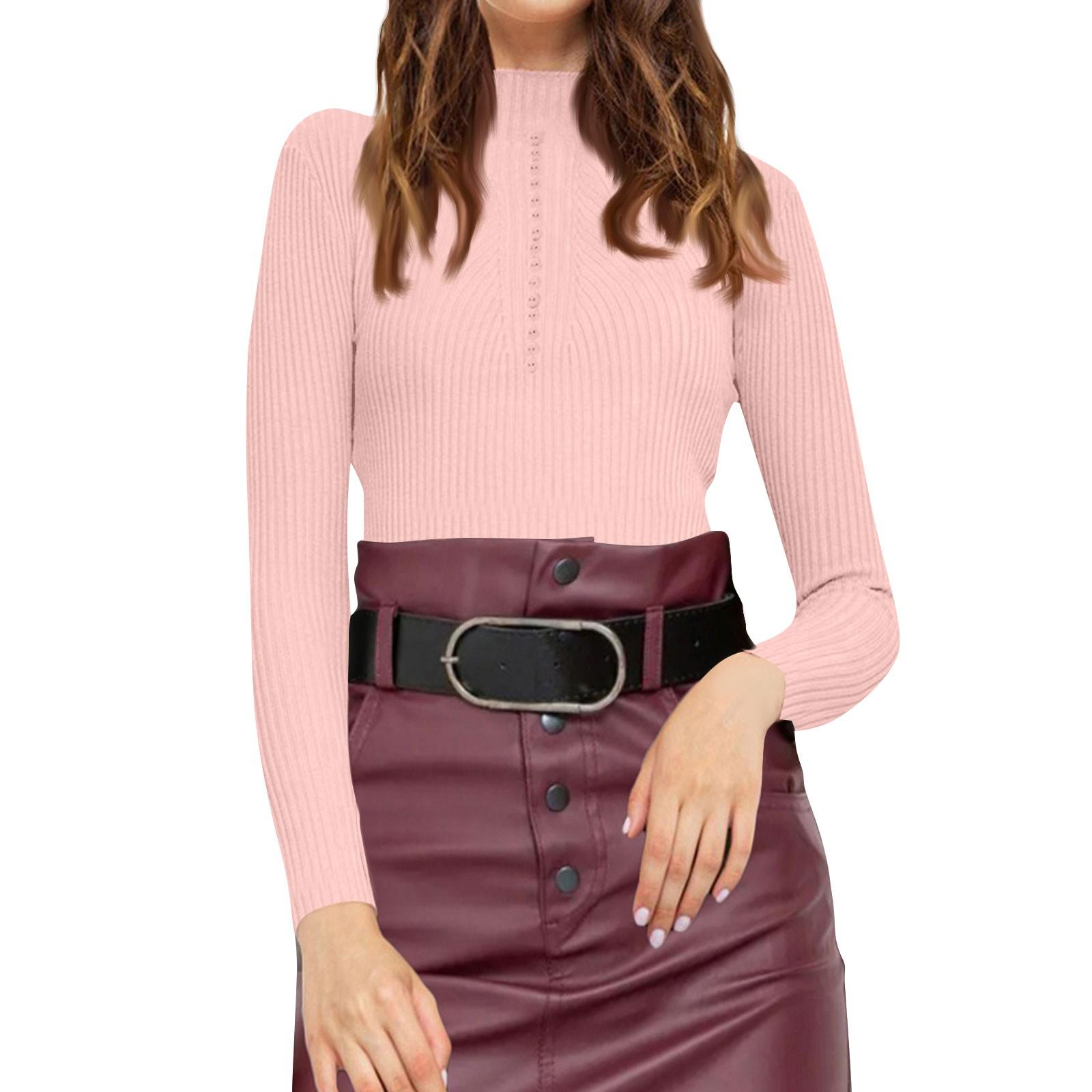 

Женский модный повседневный однотонный свитер с длинным рукавом, тонкий свитер, пуловер, топ XL розовый