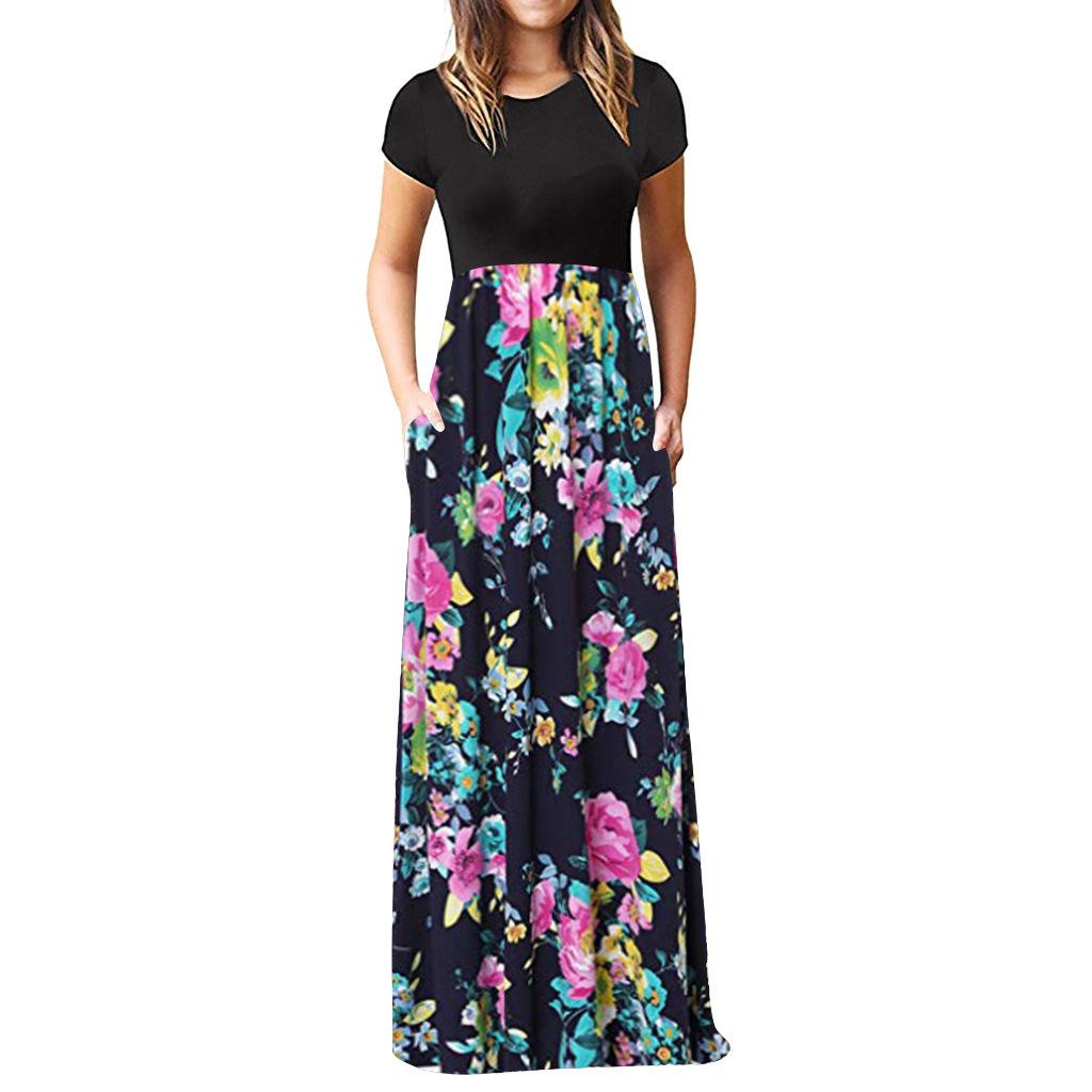IHUASU Short Sleeve Printed Dress Long Skirt