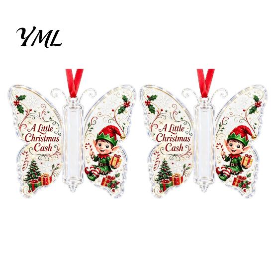 Weihnachtsparty-Zubehör Schmetterling Bargeldgeschenk-Ornament, Geldhalter Hängende Dekoration mit Geschenken für Familie Freunde Festlicher Druck, Acrylbaum