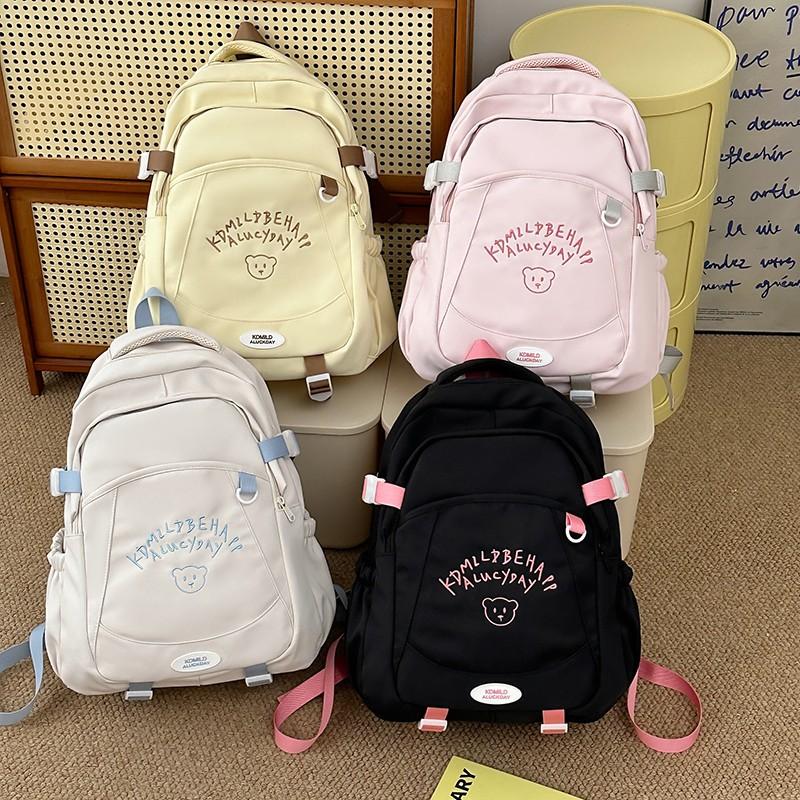 Junior High School Student Schoolbag Female Letter Backpack Commuter Solid Color Backpack