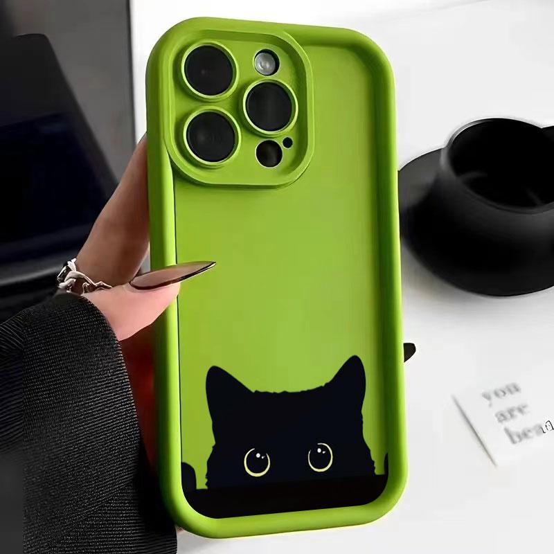 For iPhone 17 16 15 14 Pro Max 13 12 11 Pro Max XS XR X 15 14 Plus 17 Air Black Cat Graphic Case Shockproof Soft Matte Cover