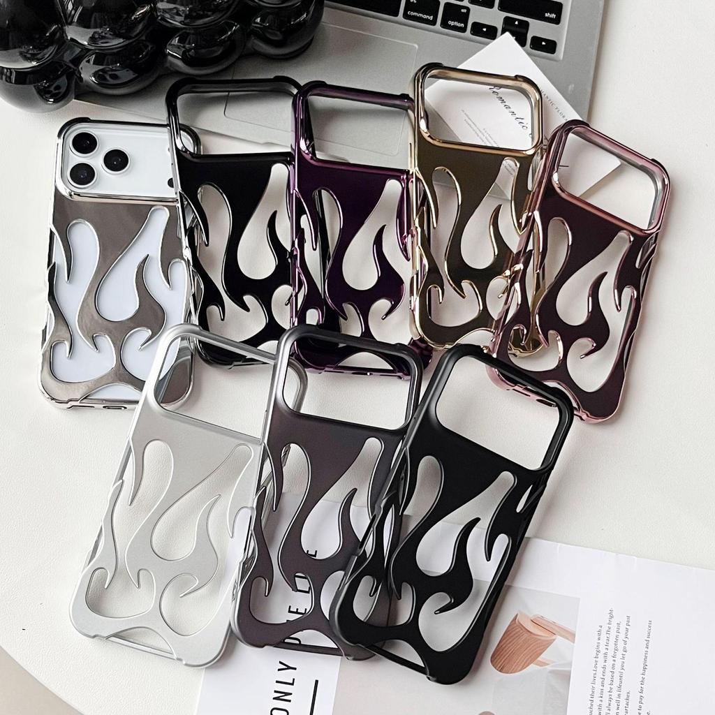 Hollow Flame Electroplated Heat Dissipation Mesh Case for iPhone 15 Pro Max, Drop-Proof Design
