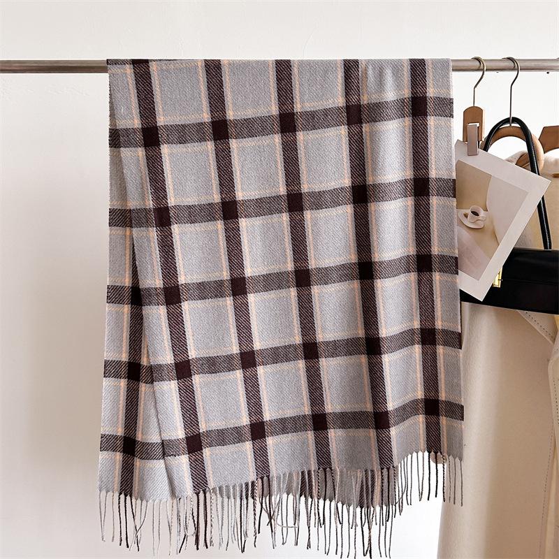 Unisex Korean Plaid Thick Winter Scarf with Tassels - Imitation Cashmere Shawl