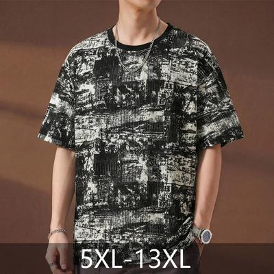 Men's Plus Size Abstract Print T-Shirt, Short Sleeve Streetwear Tee (5XL-13XL)