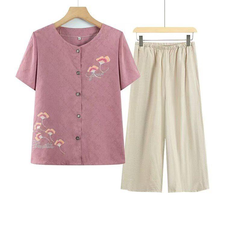 

Stylish Summer Set: Short-Sleeved T-Shirt for Middle-Aged and Elderly Women 3XL
