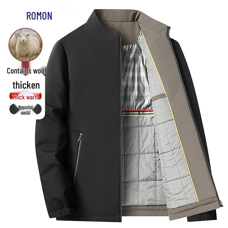 ROMON Men's Wool Blend Stand Collar Padded Jacket