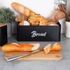 Black Metal Bamboo Bread Bin Kitchen Container for Bread