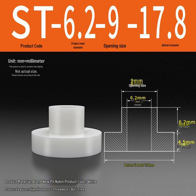 T-förmige Nylon-Unterlegscheibe: Konvex-Konkave Schraubwellenhülse, Stufen-Kunststoffscheibe, Nylonbuchse, Isolierkapsel ST2-ST35