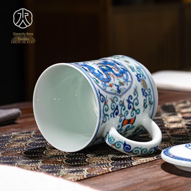 Cheng Dexuan Jingdezhen Doucai Double Dragon Ceramic Office Tea Cup