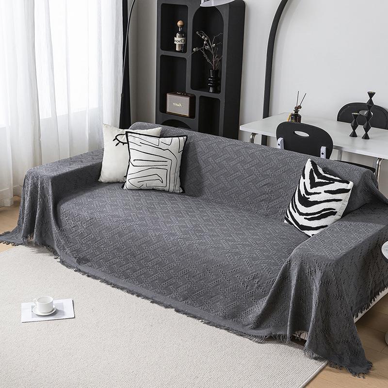 Nordic solid color four-season cotton thread blanket, simple seat cushion ins wind sofa towel, fashionable lunch break blanket