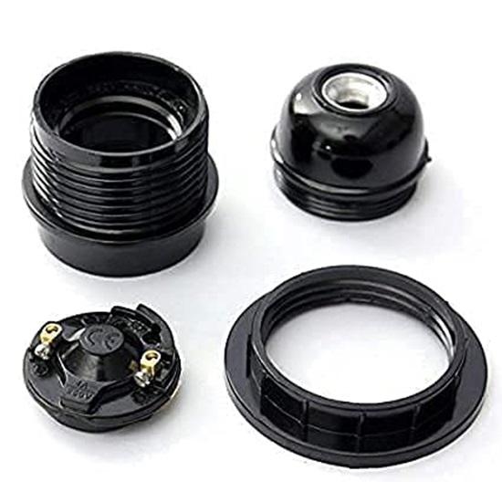 UTC E27 Bulb Holder Screw Type, Black, Lamp Shade Holder with Rings Pack of 2