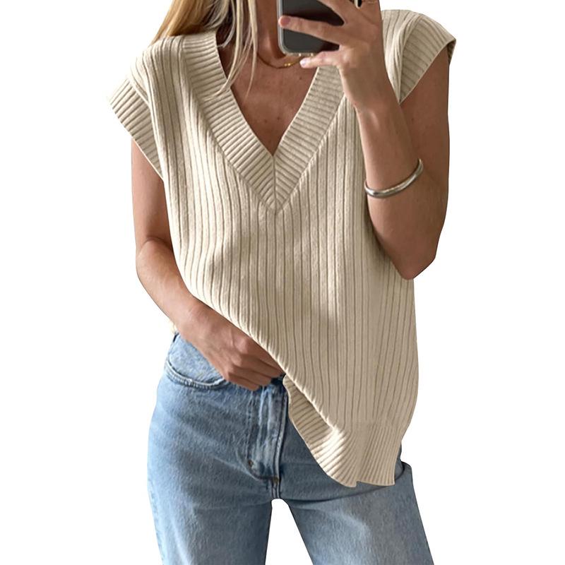 2025 European V-neck Knit Vest: Elegant Casual Sleeveless Sweater