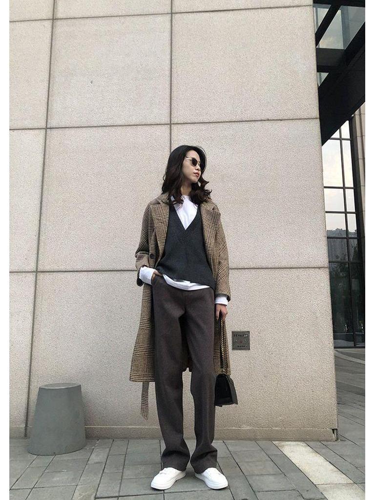 2025 Damen Graue Wollhose mit hohem Bund und weitem Bein: Schlankmachend, lockere Passform für Herbst/Winter