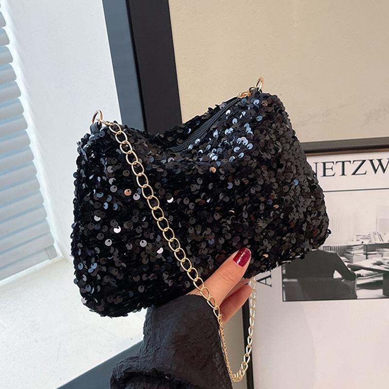 Personalized Sequined Small Bag Women's 2025 New Niche Texture Shoulder Messenger Bag Temperament Simple Chain Small Square Bag