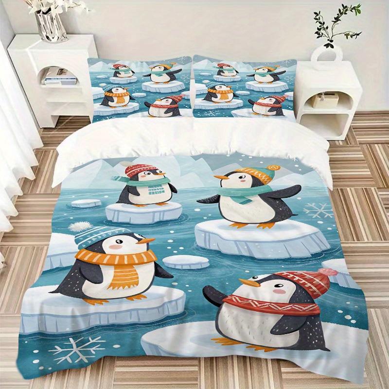 3pcs set Penguin Winter 1 Quilt Cover + 2 Pillowcases, All Seasons Bedroom Setting, Perfect for Home and Dorm Decor a151