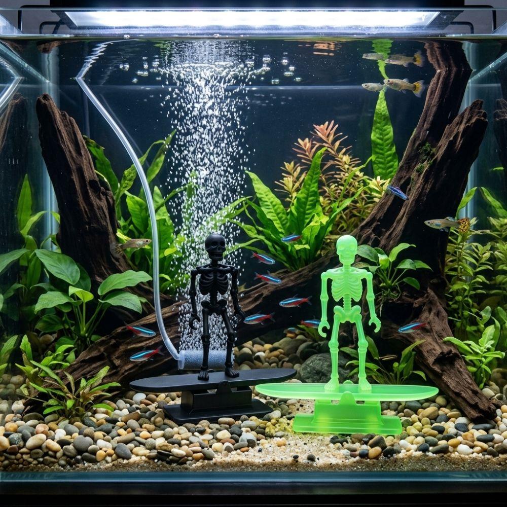 Air Pump Powered Surfing Dancing Skeleton Aquarium Bubbler Fish Landscaping
