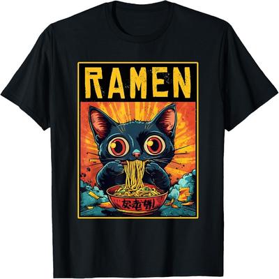 Funny Ramen Cat Tee Japan Anime Manga Kawaii Ramen Noddles T-Shirt